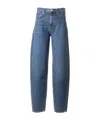 Frame Womens Knock Out Raw Fray Bubble Crop Curved-leg Denim Jeans In Blue