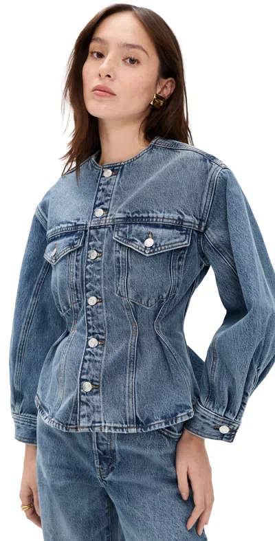 Frame The Nipped Collarless Denim Jacket Umbria In Blue