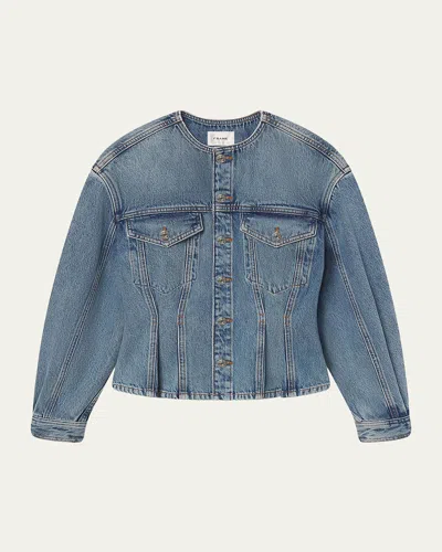 Frame The Nipped Collarless Jacket In Blue