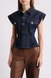 Frame Womens Rinse Nipped Pointed-collar Denim Vest In Rinse