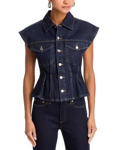 Frame Womens Rinse Nipped Pointed-collar Denim Vest