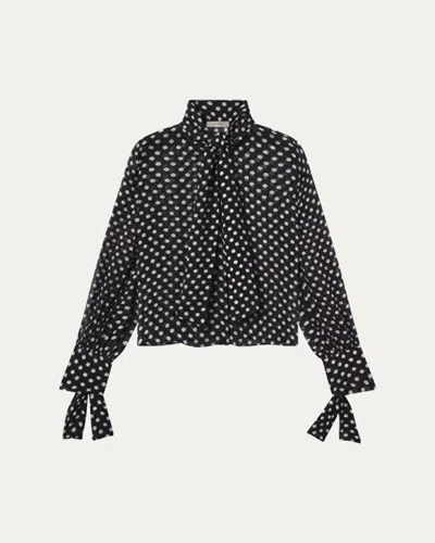 Frame Polka-dot Tie-fastening Blouse In Black