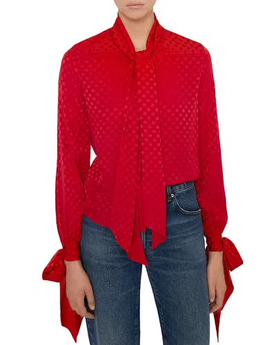 Frame The Nouvelle Polka Dot Silk Blouse In Red