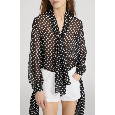 Frame The Nouvelle Silk Polka Dot Top In Black