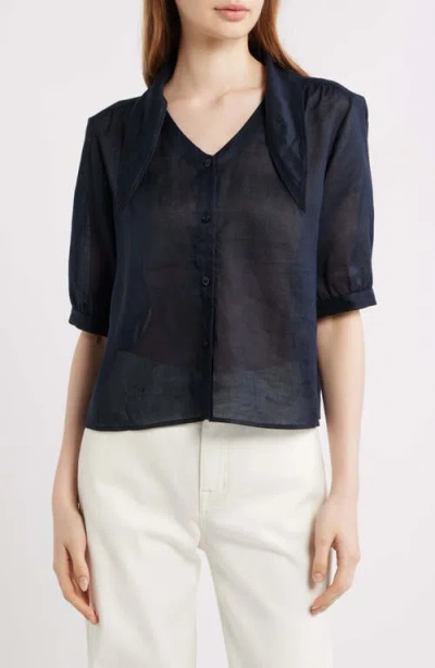 Frame The Novelist Tie Neck Button-up Shirt In Blue