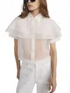 Frame Cape Accent Silk Button-up Shirt In White