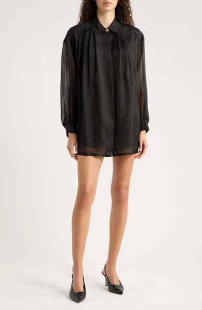Frame The Organza Silk & Cotton Swing Minidress In Black