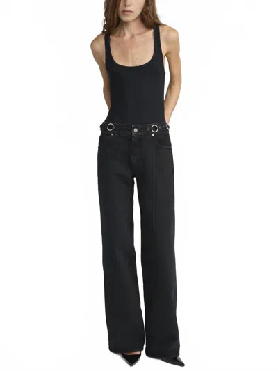 Frame The O-ring Stroll Embellished Leather-trimmed High-rise Wide-leg Jeans In Multi
