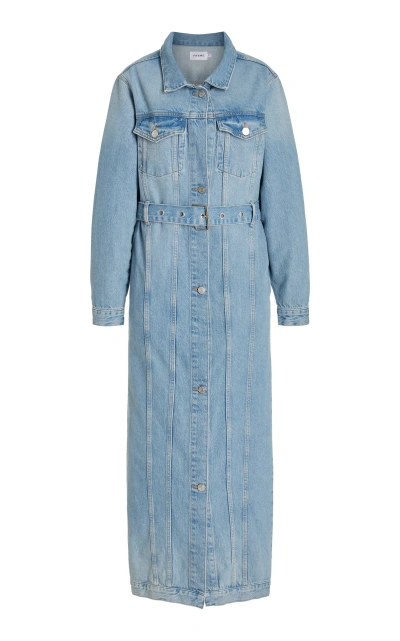 Frame The Overlong Trucker Denim Coat In Medium Wash