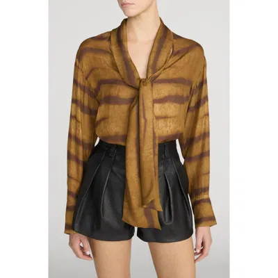Frame The Oversized Silk Tie Shirt In Brown
