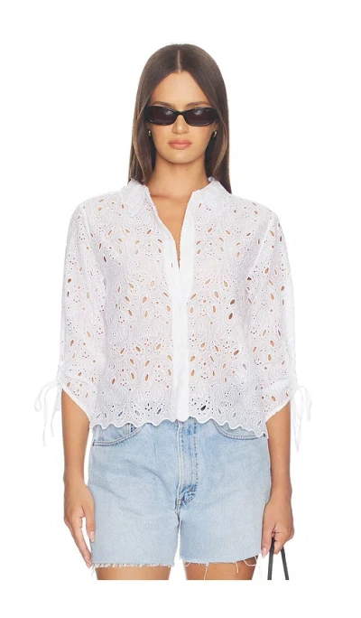 Frame The Paisely Eyelet Cinch Sleeve Shirt In White