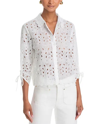 Frame The Paisley Eyelet Cinch Sleeve Shirt In White