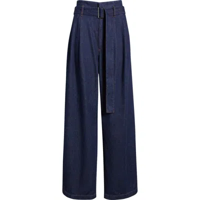 Frame The Paper Bag Belted High Waist Wide Leg Denim Trousers In Rinse
