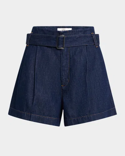 Frame The Paperbag Belted Denim Shorts In Blue