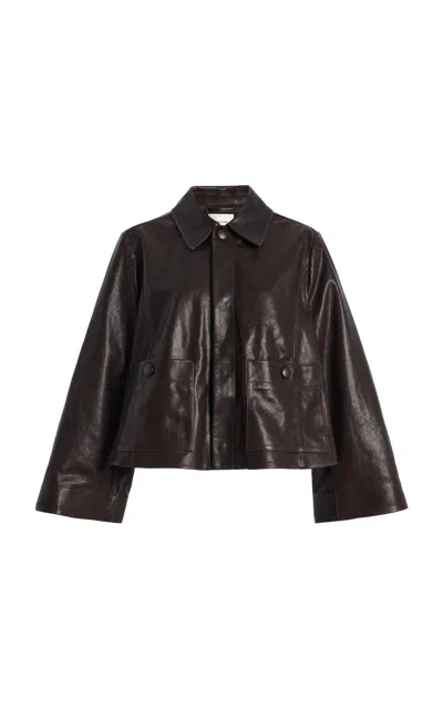 Frame The Paper Leather Mini Swing Jacket In Brown