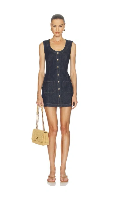 Frame Paneled Recycled Denim Mini Dress In Blue