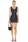Frame Paneled Recycled Denim Mini Dress In Blue