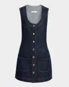 Frame Paneled Recycled Denim Mini Dress In Blue