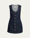 Frame Paneled Recycled Denim Mini Dress In Blue