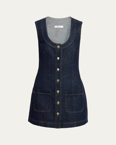 Frame Paneled Recycled Denim Mini Dress In Blue