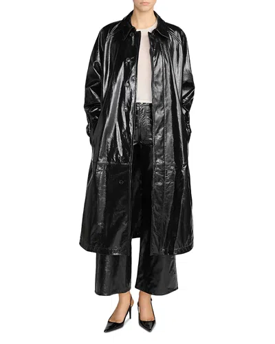Frame The Patent Leather Mac Coat In Black