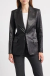 Frame The Peak Lapel Faux Leather Blazer In Brown
