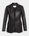 Frame The Peak Lapel Leather Blazer In Brown