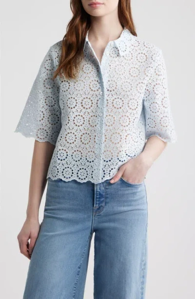 Frame The Petal Eyelet Crop Shirt In Blue