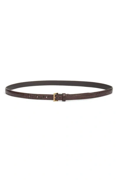Frame The Petite Square Buckle Croc Embossed Leather Belt In Brown