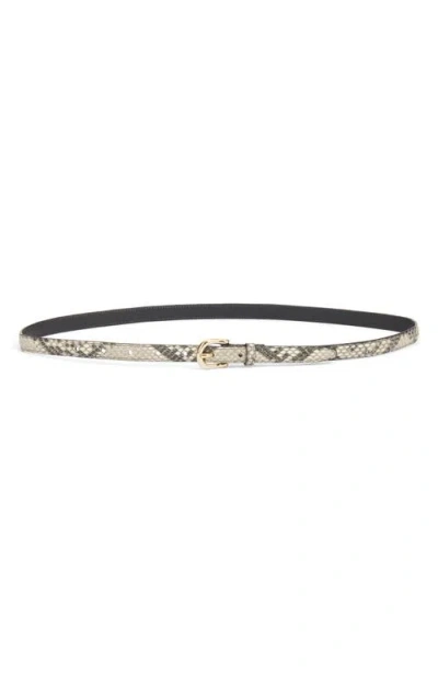 Frame The Petite Square Buckle Snakeskin Embossed Leather Belt In Brown
