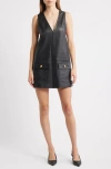 Frame The Pinafore Leather Minidress In Black