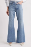 Frame The Pixie Lax Frayed High Waist Flare Jeans In Alderton Raw Fray