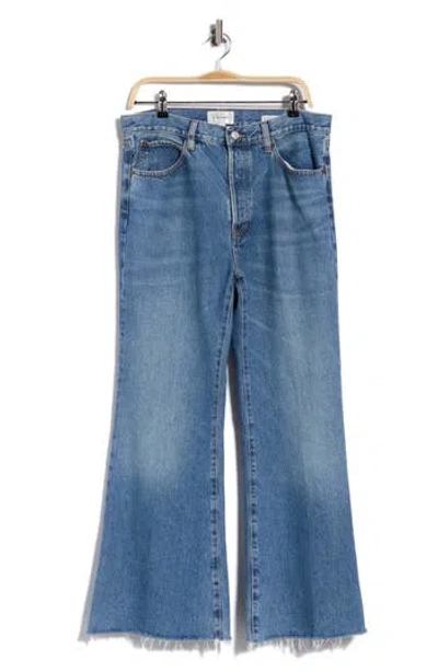 Frame The Pixie Lax Frayed High Waist Flare Jeans In Blue