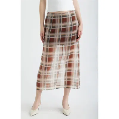 Frame The Plaid Silk Organza Midi Skirt In Multi