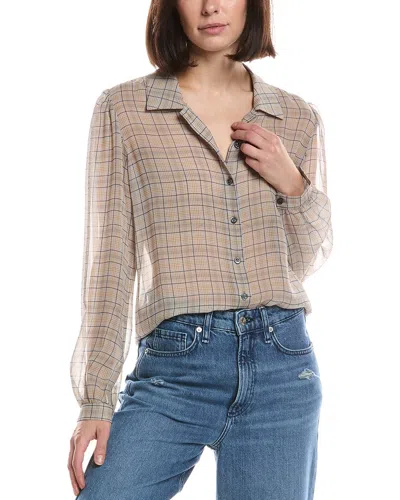 Frame The Plaid Staple Silk Blouse In Beige
