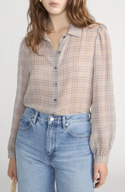Frame The Plaid Staple Gathered Checked Silk-chiffon Shirt In Brown