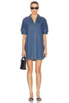 Frame Puffed-shoulder Denim Shirtdress