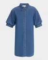 Frame Puffed-shoulder Denim Shirtdress In Antonia