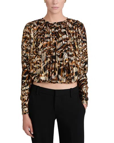 Frame The Pleated Bubble Silk Cropped Top In Multi