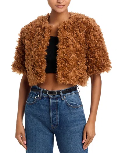 Frame The Plush Bolero Faux Fur Jacket In Brown