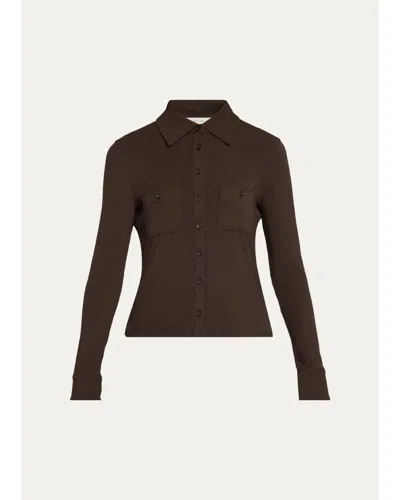 Frame The Pocket Rib-knit Polo Shirt In Brown