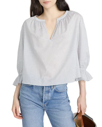 Frame Poet Stripe Bell Sleeve Cotton Top In Gray