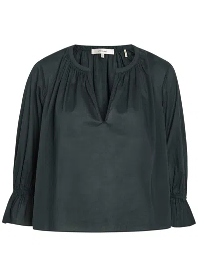 Frame The Poet Gathered Cotton Blouse In Blue
