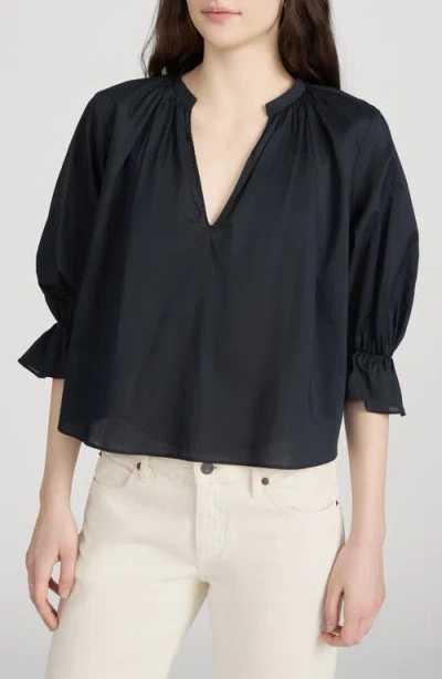 Frame The Poet Ruffle Sleeve Cotton Top In Brown