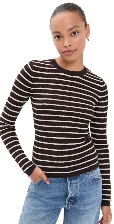 Frame The Pointelle Crewneck Chestnut Stripe In Multi