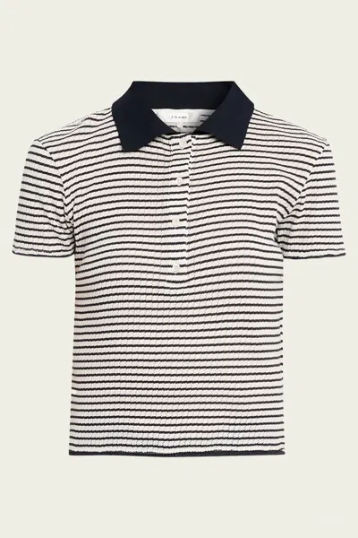 Frame The Pointelle Polo In Navy Multi In Black
