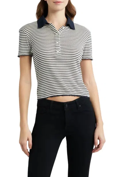 Frame The Pointelle Polo In Navy Multi In Gray