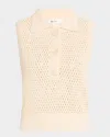 Frame Openwork Sleeveless Polo Sweater In Cream