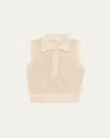 Frame Openwork Sleeveless Polo Sweater In Taupe