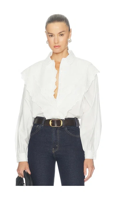 Frame The Poplin Equestrian Shirt In White